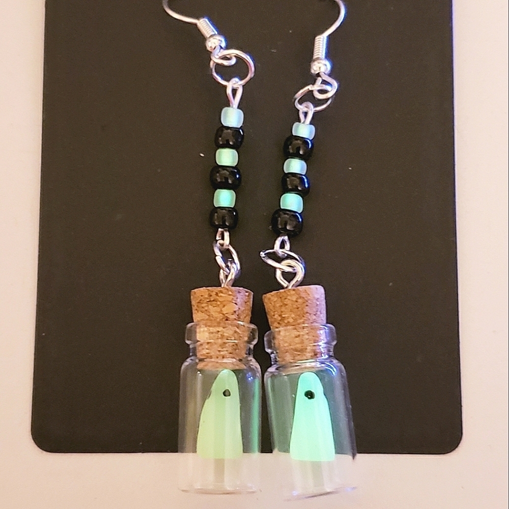 Handmade Halloween Beaded Glow In Dark UV Capsule Earrings